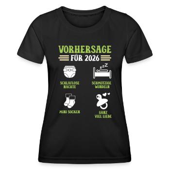 Schwangerschaft VORHERSAGE 2026 Lustiges - Frauen Funktions-T-Shirt - Schwarz - Vorne - AI Model Female 172 light (172cm)