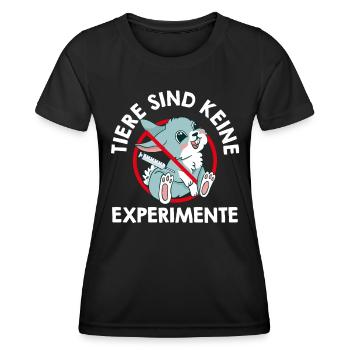 Tierwohl TIERE SIND KEINE EXPERIMENTE LUSTIG - Frauen Funktions-T-Shirt - Schwarz - Vorne - AI Model Female 172 light (172cm)
