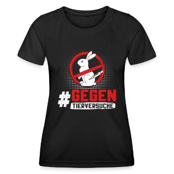 Tierschutz STOPPT TIERVERSUCHE GEGEN VERSUCHE - Frauen Funktions-T-Shirt - Schwarz - Vorne - AI Model Female 172 light (172cm)