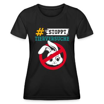 Tierschutz STOPPT TIERVERSUCHE GEGEN VERSUCHE - Frauen Funktions-T-Shirt - Schwarz - Vorne - AI Model Female 172 light (172cm)