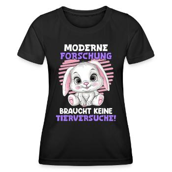 Tierschutz MODERNE FORSCHUNG BRAUCHT KEINE - Frauen Funktions-T-Shirt - Schwarz - Vorne - AI Model Female 172 light (172cm)