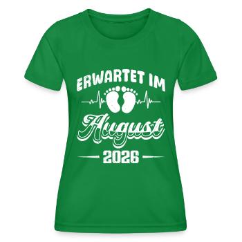 Werdende Mutter ERWARTET IM AUGUST 2026 Lustig - Frauen Funktions-T-Shirt - Kelly Green - Vorne - AI Model Female 172 dark (172cm)