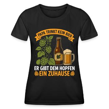 Bierfan PAPA TRINKT KEIN BIER ER GIBT DEM HOPFEN - Frauen Funktions-T-Shirt - Schwarz - Vorne - AI Model Female 172 light (172cm)