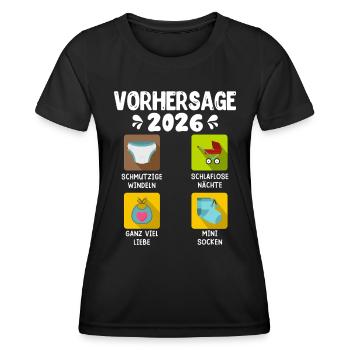 Bald Mama VORHERSAGE 2026 Lustiges - Frauen Funktions-T-Shirt - Schwarz - Vorne - AI Model Female 172 light (172cm)