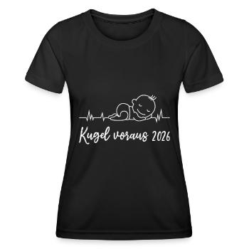 Werdende Mutter KUGEL VORAUS 2026 Lustiges - Frauen Funktions-T-Shirt - Schwarz - Vorne - AI Model Female 172 light (172cm)