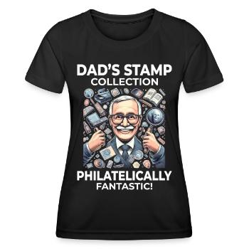 Collectionneur de timbres-poste vintage papa philatéliste - T-shirt sport Femme - noir - Devant - AI Model Female 172 light (172cm)