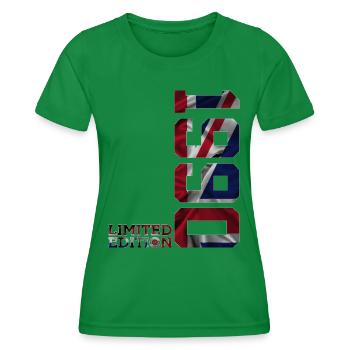 ÉDITION LIMITÉE ANGLETERRE 36E ANNIVERSAIRE 1990 UK - T-shirt sport Femme - vert - Devant - AI Model Female 172 dark (172cm)