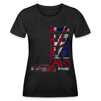 ÉDITION LIMITÉE ANGLETERRE 1952 74E ANNIVERSAIRE BRITANNIQUE - T-shirt sport Femme - noir - Devant - AI Model Female 172 light (172cm)