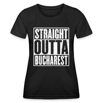 Straight Outta Bukarest Jahrgang - Frauen Funktions-T-Shirt - Schwarz - Vorne - AI Model Female 172 light (172cm)