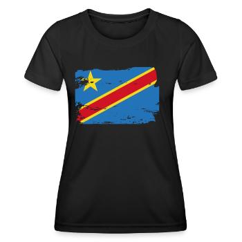 Offizielle Flagge der Demokratischen Republik Kongo - Frauen Funktions-T-Shirt - Schwarz - Vorne - AI Model Female 172 light (172cm)