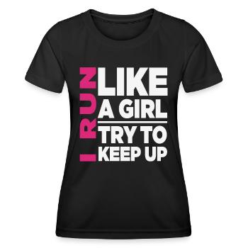 Je cours comme une fille drôle de motivation - T-shirt sport Femme - noir - Devant - AI Model Female 172 light (172cm)