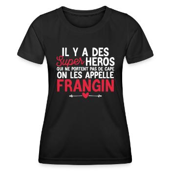 Super Héros Sans Cape - Frangin - T-shirt sport Femme - noir - Devant - AI Model Female 172 light (172cm)