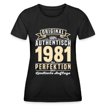 Authentisches Geschenk 1981 - Frauen Funktions-T-Shirt - Schwarz - Vorne - AI Model Female 172 light (172cm)
