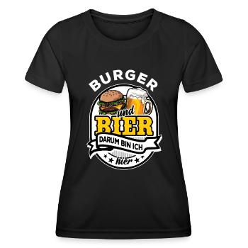 Burger & Bier - darum bin ich hier - Frauen Funktions-T-Shirt - Schwarz - Vorne - AI Model Female 172 light (172cm)