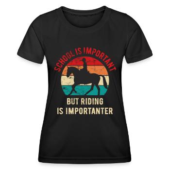 L’école est importante, mais l’équitation est plus importante - T-shirt sport Femme - noir - Devant - AI Model Female 172 light (172cm)