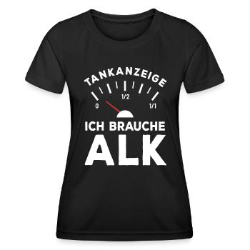 Tank leer - Ich brauche Alk - Sauf Spruch - Frauen Funktions-T-Shirt - Schwarz - Vorne - AI Model Female 172 light (172cm)