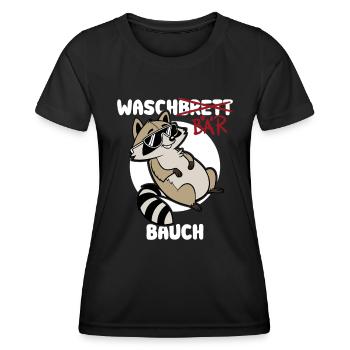 Waschbär Bauch - Waschbrett Bauch Geschenk - Frauen Funktions-T-Shirt - Schwarz - Vorne - AI Model Female 172 light (172cm)