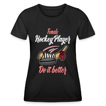 Eishockeyspielerin Weibliche Hockeyspielerin - Frauen Funktions-T-Shirt - Schwarz - Vorne - AI Model Female 172 light (172cm)