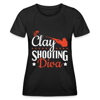 Clay Shooting Diva Clay Skeet Shooting - Frauen Funktions-T-Shirt - Schwarz - Vorne - AI Model Female 172 light (172cm)