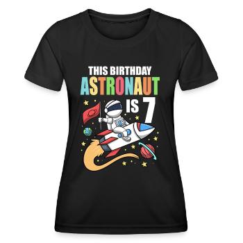 Space Birthday 7 Astronaut Planeten Raketenschiff - Frauen Funktions-T-Shirt - Schwarz - Vorne - AI Model Female 172 light (172cm)