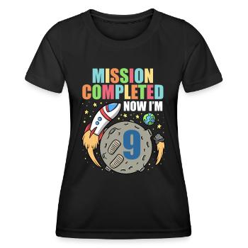 Space Birthday 9 Astronaut Planeten Raketenschiff - Frauen Funktions-T-Shirt - Schwarz - Vorne - AI Model Female 172 light (172cm)