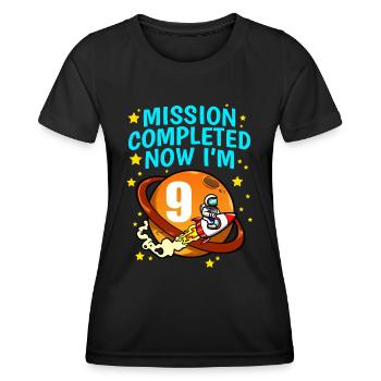 Space Birthday 9 Astronaut Planeten Raketenschiff - Frauen Funktions-T-Shirt - Schwarz - Vorne - AI Model Female 172 light (172cm)