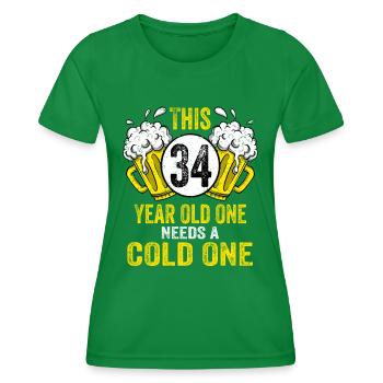 Männer Bier Geburtstag lustig 34 Jahre alt Bierliebhaber - Frauen Funktions-T-Shirt - Kelly Green - Vorne - AI Model Female 172 dark (172cm)