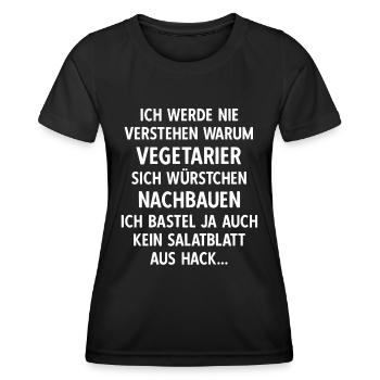 Vegetarier Würstchen I Anti Vegan Fleischesser - Frauen Funktions-T-Shirt - Schwarz - Vorne - AI Model Female 172 light (172cm)