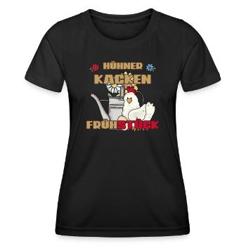 Vintage Chicken Watering Can Chicken Poop Breakfast - Women's Functional T-Shirt - black - Front - AI Model Female 172 light (172cm)