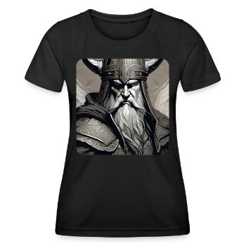 Stolzer Wikinger mit Hörner Helm - Frauen Funktions-T-Shirt - Schwarz - Vorne - AI Model Female 172 light (172cm)