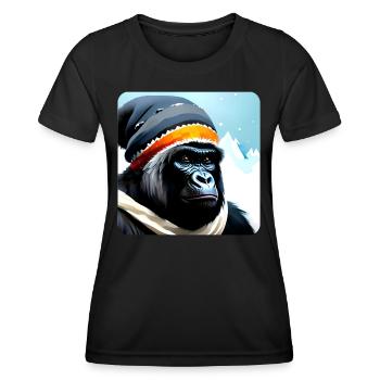 Gorille cool avec chapeau d’hiver et écharpe - T-shirt sport Femme - noir - Devant - AI Model Female 172 light (172cm)