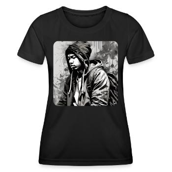 Mann im Hip Hop Rap Style - Frauen Funktions-T-Shirt - Schwarz - Vorne - AI Model Female 172 light (172cm)