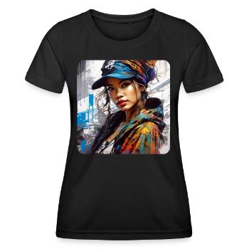 Süßes Streetwear Hip Hop Rap Girl - Frauen Funktions-T-Shirt - Schwarz - Vorne - AI Model Female 172 light (172cm)