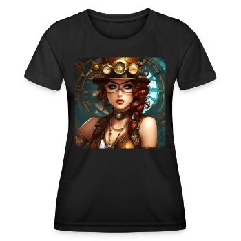 Sexy steampunk girl with hat and watch - Women's Functional T-Shirt - black - Front - AI Model Female 172 light (172cm)