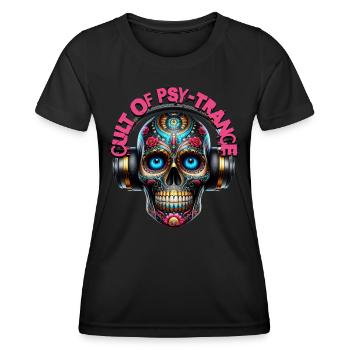 CULT OF PSY-TRANCE - Cool Skull with Headphones! - Women's Functional T-Shirt - black - Front - AI Model Female 172 light (172cm)