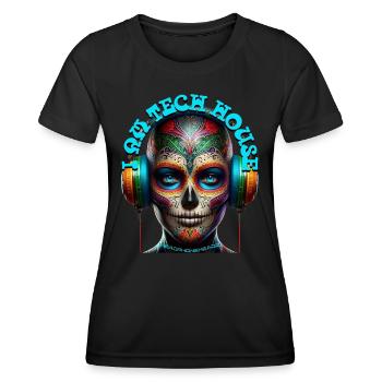 I AM TECH HOUSE - Cool Human with Headphones! - Women's Functional T-Shirt - black - Front - AI Model Female 172 light (172cm)