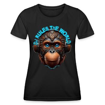 DJ RULES THE WORLD –Cool Orangutan with Headphones - Women's Functional T-Shirt - black - Front - AI Model Female 172 light (172cm)