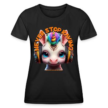 NEVER STOP RAVING - Cute Unicorn with Headphones! - Women's Functional T-Shirt - black - Front - AI Model Female 172 light (172cm)