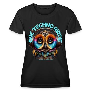 ONE TECHNO BIRDIE - Cute Owl with Headphones! - Women's Functional T-Shirt - black - Front - AI Model Female 172 light (172cm)