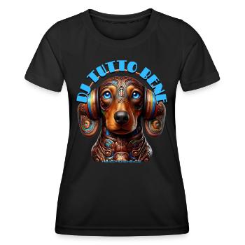 DJ TUTTO BENE – Cute Dachshund with Headphones! - Women's Functional T-Shirt - black - Front - AI Model Female 172 light (172cm)
