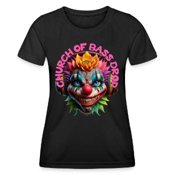 CHURCH OF BASS DROP - Cool Clown with Headphones! - Women's Functional T-Shirt - black - Front - AI Model Female 172 light (172cm)