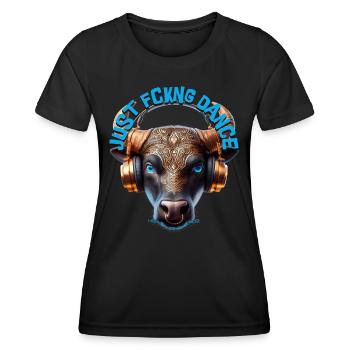 JUST FCKNG DANCE - Cool Cow with Headphones! - Women's Functional T-Shirt - black - Front - AI Model Female 172 light (172cm)