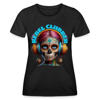 REBEL CLUBBER - Cool Woman with Headphones! - Women's Functional T-Shirt - black - Front - AI Model Female 172 light (172cm)