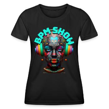 BPM SHOW - Cool Woman with Headphones! - Women's Functional T-Shirt - black - Front - AI Model Female 172 light (172cm)