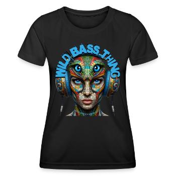 WILD BASS THING - Cool Creature with Headphones! - Women's Functional T-Shirt - black - Front - AI Model Female 172 light (172cm)
