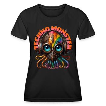 TECHNO MONSTER – Cool Octopussy with Headphones! - Women's Functional T-Shirt - black - Front - AI Model Female 172 light (172cm)