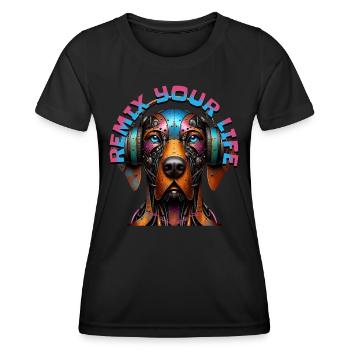 REMIX YOUR LIFE - German Pointer with Headphones! - Women's Functional T-Shirt - black - Front - AI Model Female 172 light (172cm)