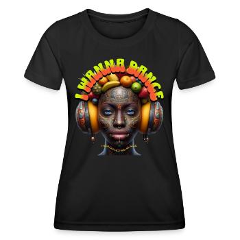 I WANNA DANCE - Cool Woman with Headphones! - Women's Functional T-Shirt - black - Front - AI Model Female 172 light (172cm)