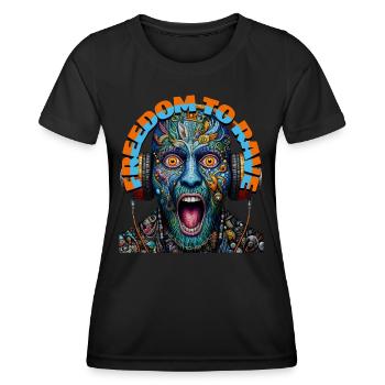 FREEDOM TO RAVE - Crazy Dude with Headphones! - Women's Functional T-Shirt - black - Front - AI Model Female 172 light (172cm)