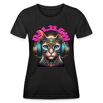 DJ 1.21 GW - Cute Aroki Cat with Headphones! - Women's Functional T-Shirt - black - Front - AI Model Female 172 light (172cm)